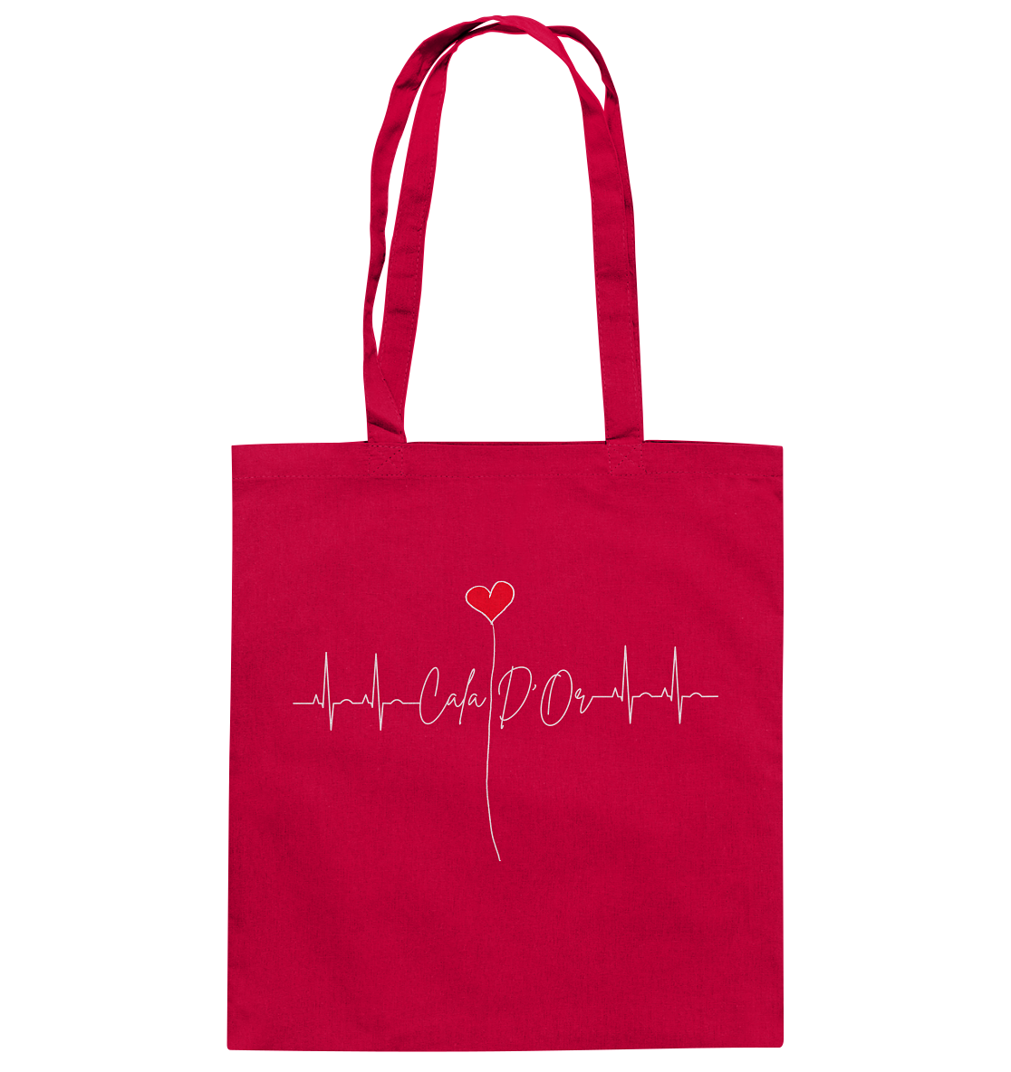 Rote Baumwolltragetaschen mit weißer Aufschrift Cala D'Or und einem Herz
