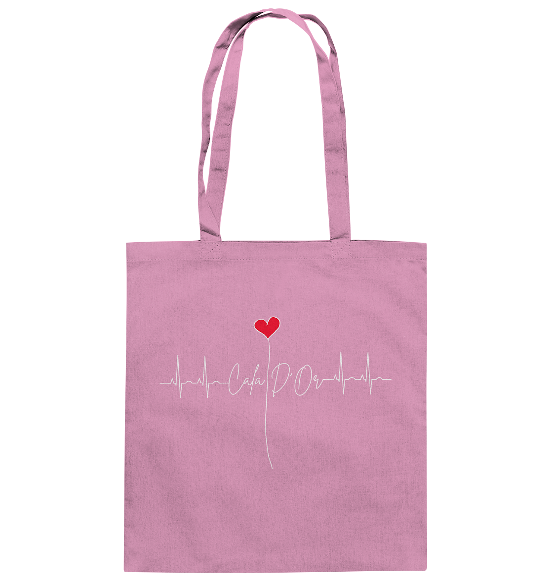 Rosa Baumwolltragetaschen mit Aufschrift Cala D'Or und einem Herz