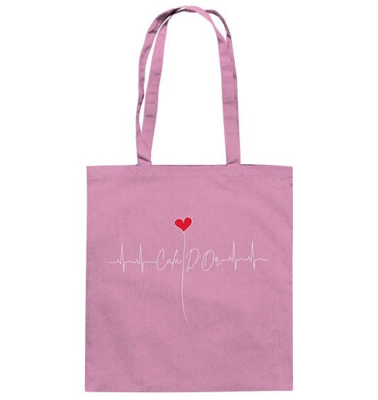 Rosa Baumwolltragetaschen mit Aufschrift Cala D'Or und einem Herz