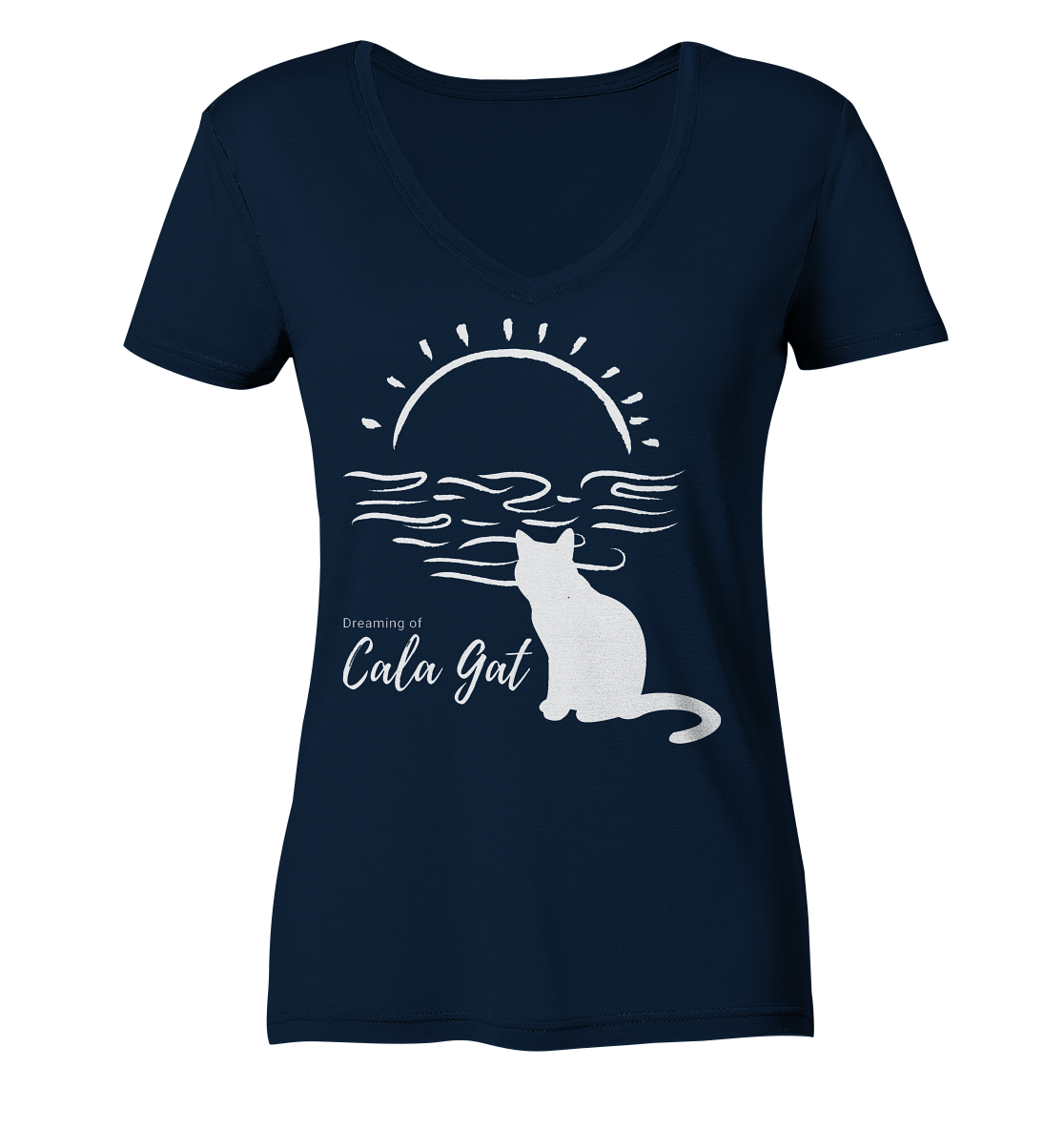 Dreaming of Cala Gat (blanco) • Organic V-Neck Shirt • Chica