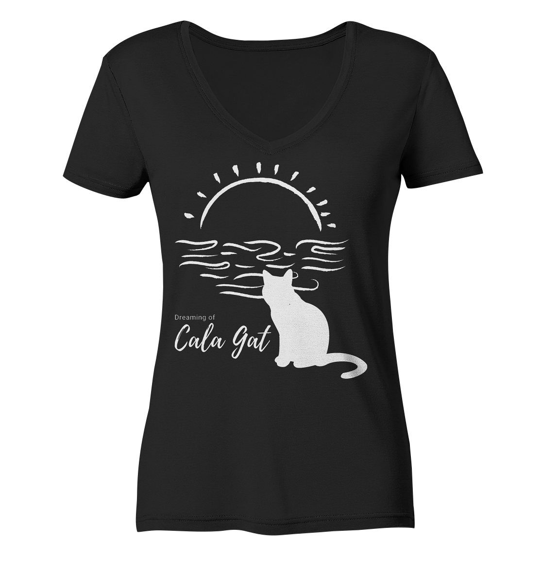 Dreaming of Cala Gat (blanco) • Organic V-Neck Shirt • Chica