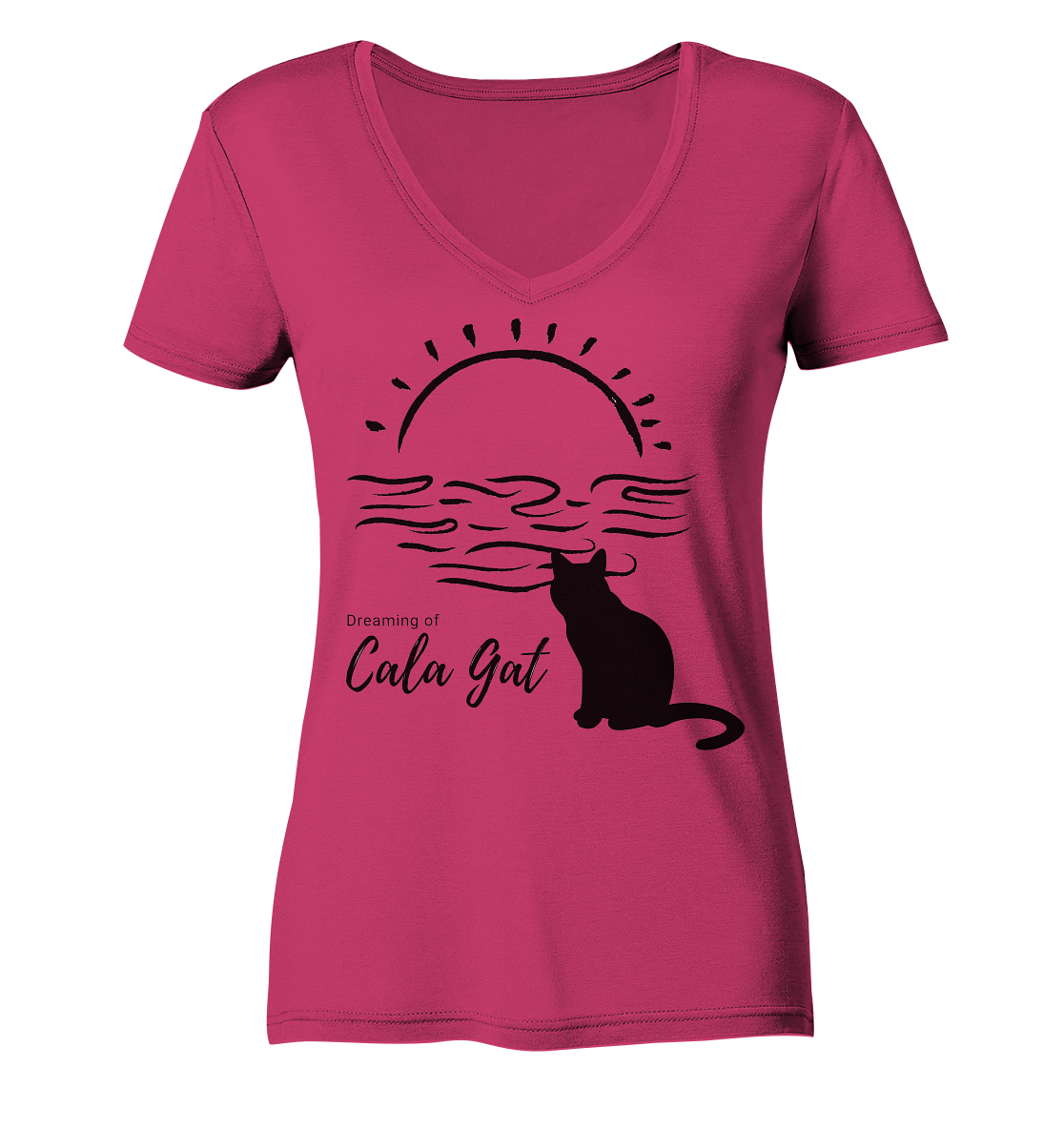 Dreaming of Cala Gat (negro) • Organic V-Neck Shirt • Chica
